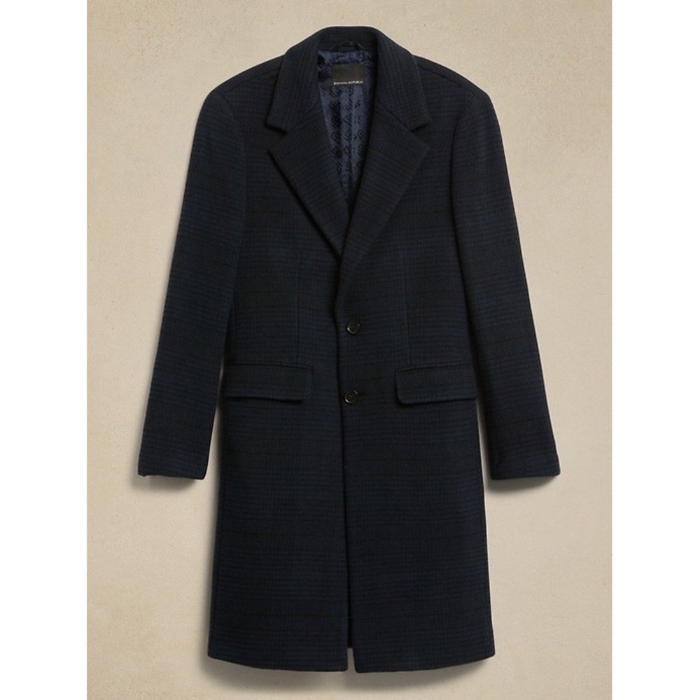 Banana Republic Trento Plaid Topcoat Men Medium Navy Wool Emmetex 527208